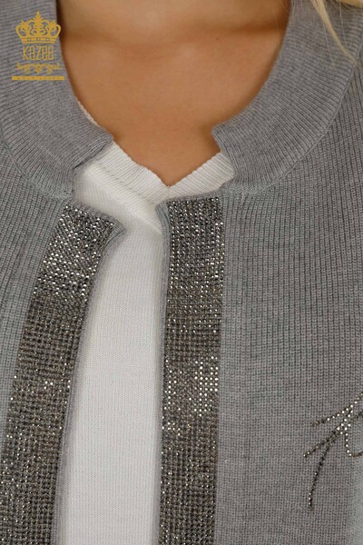 Женский короткий жилет с вышивкой камнями, серый оптом - 30411 | КАZEE - Thumbnail