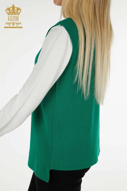 Оптовая продажа Женский короткий жилет с леопардовой вышивкой, зеленый - 30616 | КАZEE