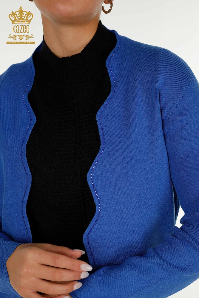 Женский короткий жилет сакс с вышивкой камнями оптом - 30274 | КАZEE - 3