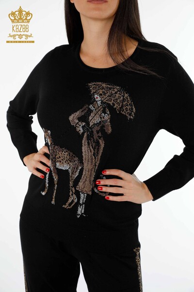 оптом женский спортивный костюм с карманом с леопардовым рисунком и вышивкой - 16507 | КАZЕЕ - Thumbnail