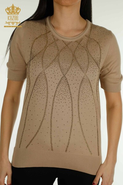 Женский вязаный свитер оптом, американская модель бежевого цвета - 30686 | КАZEE - Thumbnail