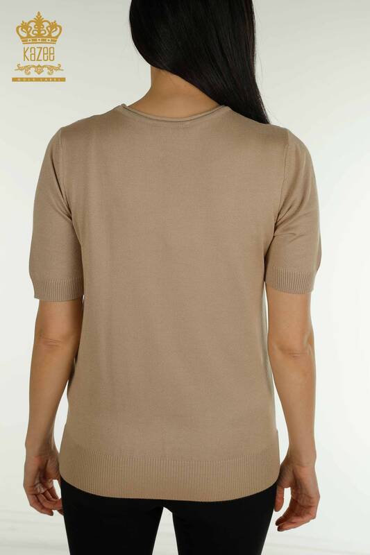 Женский вязаный свитер оптом, американская модель бежевого цвета - 30686 | КАZEE