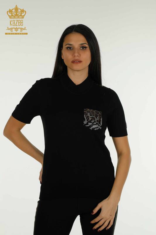 Женский вязаный свитер оптом, американская модель черного цвета - 30753 | КAZEE