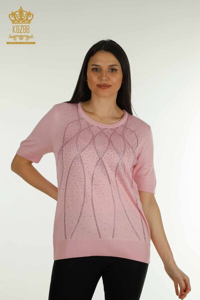 Женский вязаный свитер оптом Американская модель Розовый - 30686 | КАZEE - Thumbnail