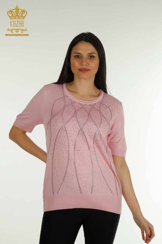 Женский вязаный свитер оптом Американская модель Розовый - 30686 | КАZEE