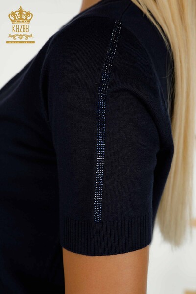 Оптовая продажа женского трикотажного свитера американской модели темно-синего цвета - 30326 | КАZEE - Thumbnail