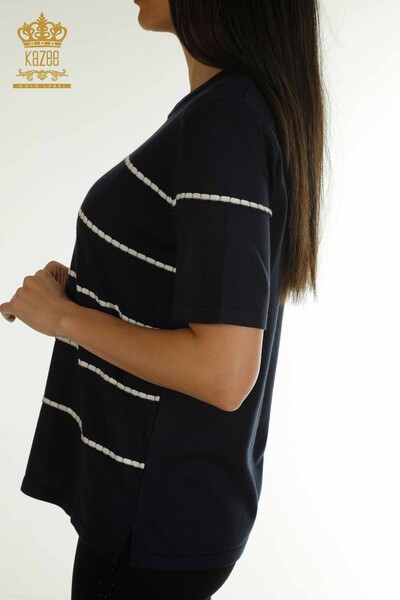 Оптовая продажа женского трикотажного свитера американской модели темно-синего цвета - 30355 | КАZEE - Thumbnail