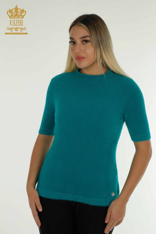 Женский вязаный свитер оптом Ангора Базовый Бирюзовый - 30610 | КАZEE