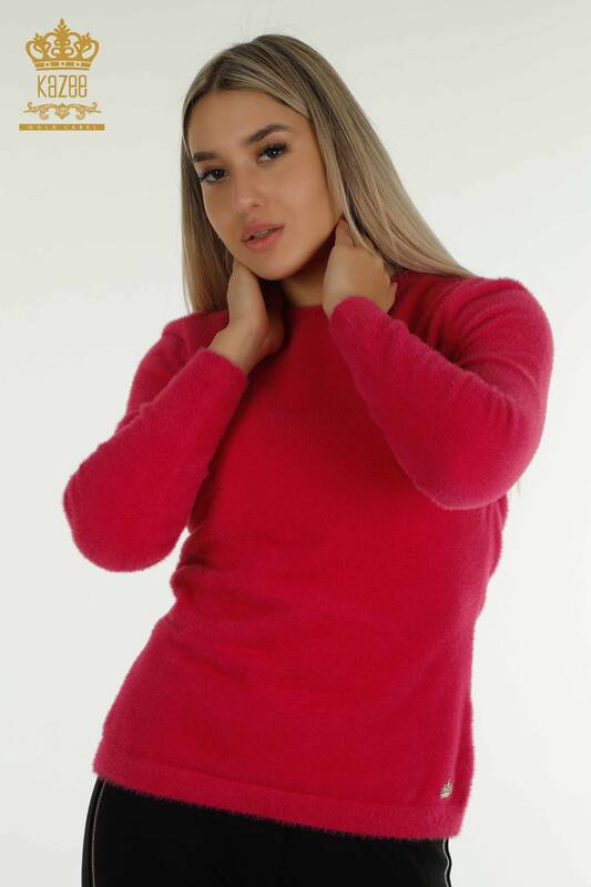 Женский вязаный свитер оптом Ангора Базовый Фуксия - 30490 | КAZEE