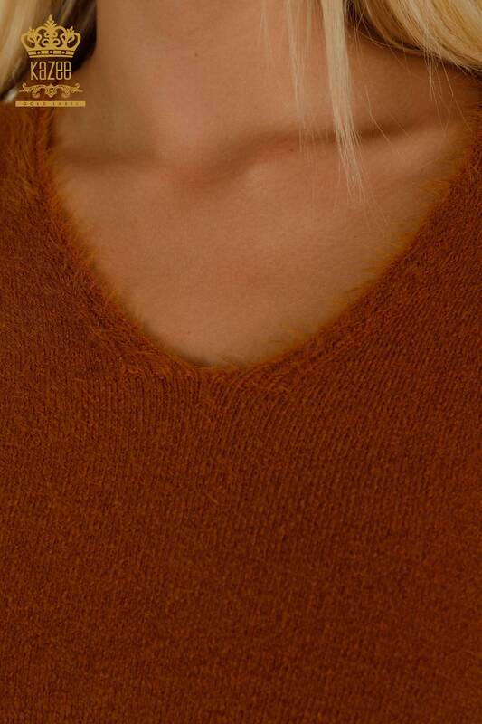 Женский вязаный свитер оптом Ангора Базовый Горчичный - 18921 | КАZEE