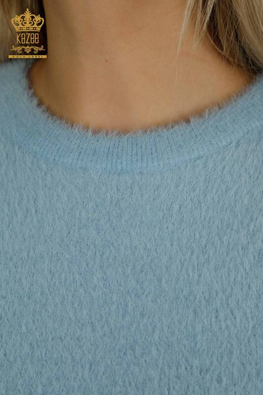 Женский вязаный свитер оптом из ангоры базового синего цвета - 30490 | КАZEE