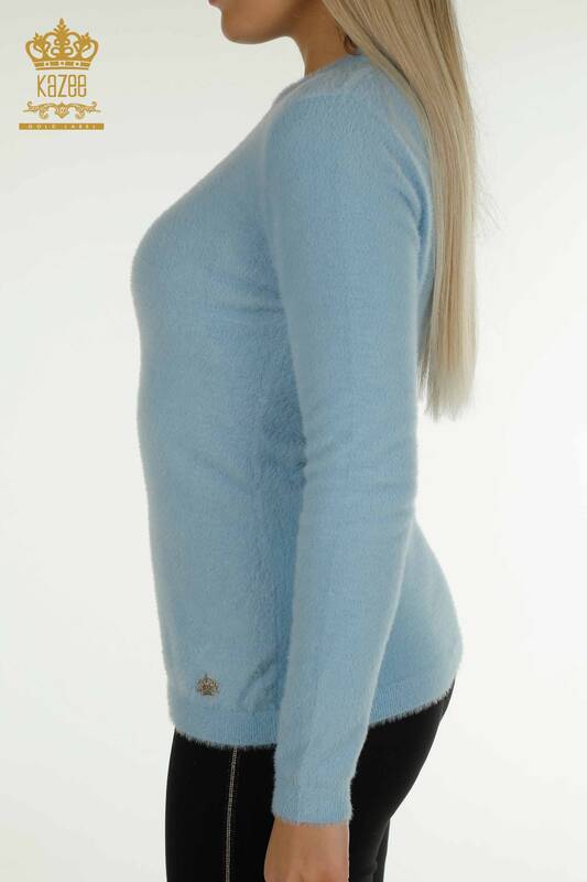 Женский вязаный свитер оптом из ангоры базового синего цвета - 30490 | КАZEE