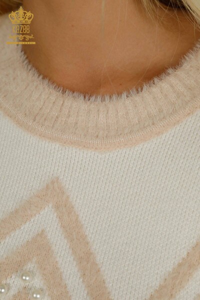 Женский вязаный свитер оптом из ангоры, украшенный бисером, экрю - 30232 | КАZEE - Thumbnail
