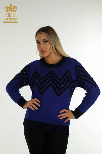 Женский вязаный свитер оптом из ангоры Сакс с бусинами - 30232 | КАZEE - Thumbnail