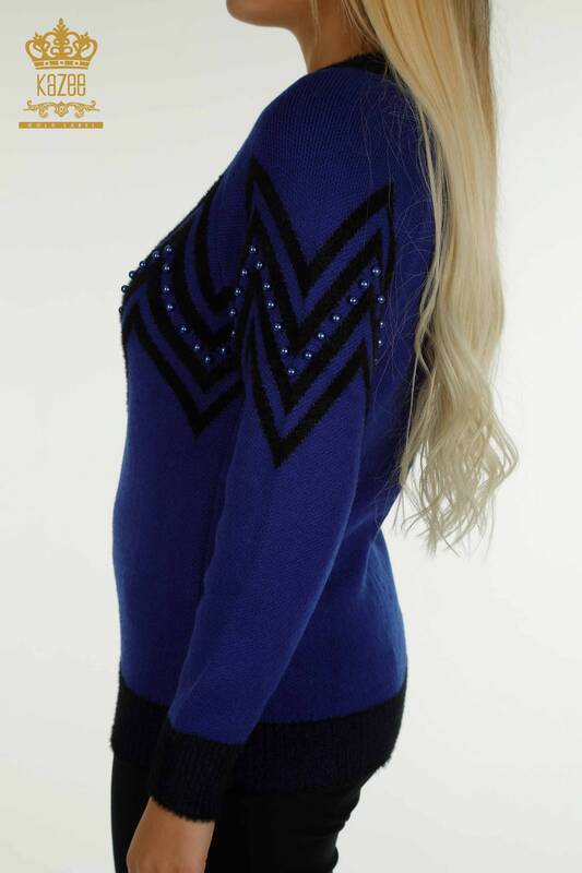Женский вязаный свитер оптом из ангоры Сакс с бусинами - 30232 | КАZEE