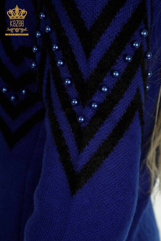 Женский вязаный свитер оптом из ангоры Сакс с бусинами - 30232 | КАZEE