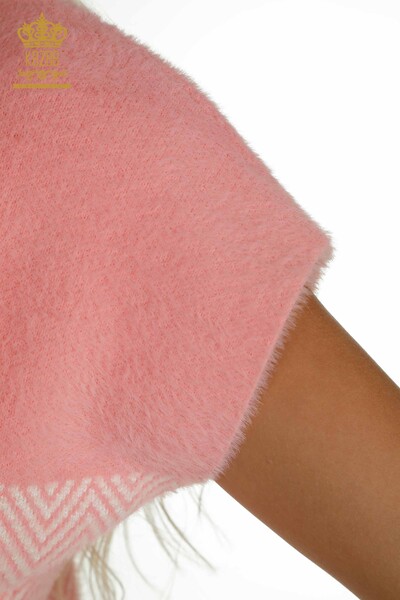 Женский вязаный свитер оптом из ангоры двухцветный розовый экрю - 30187 | КАZEE - Thumbnail