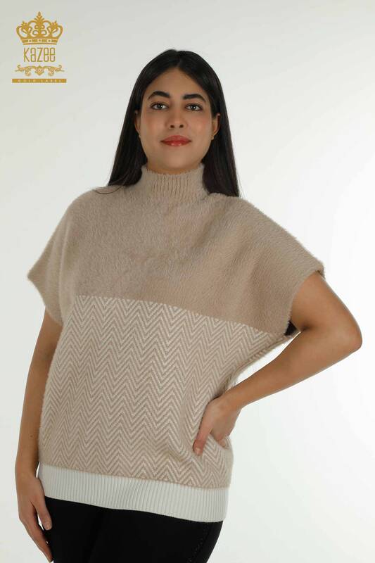 Оптовая продажа женского трикотажного свитера из ангоры, двух цветов бежевого экрю - 30187 | КАZEE