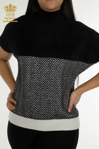 Женский вязаный свитер оптом из ангоры, двухцветный, черный, экрю - 30187 | КАZEE - Thumbnail