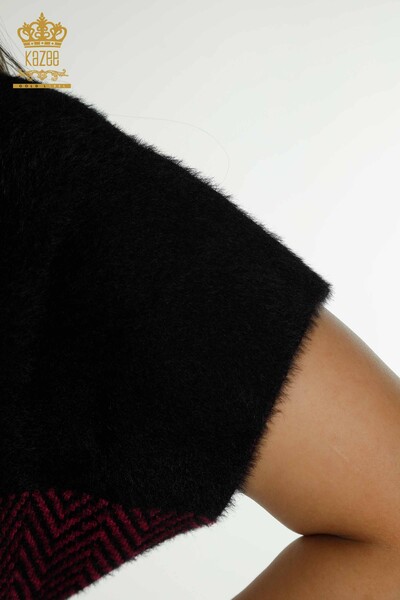 Женский вязаный свитер оптом из ангоры, двухцветный, черный, фуксия - 30187 | КАZEE - Thumbnail