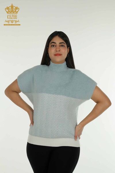 Женский вязаный свитер оптом из ангоры, двухцветный, мятно-бежевый - 30187 | КАZEE - Thumbnail