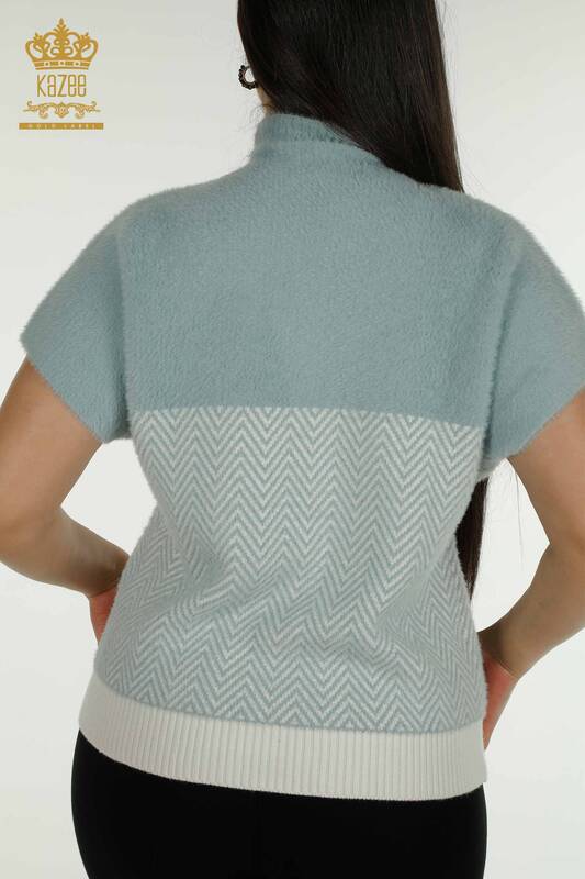 Женский вязаный свитер оптом из ангоры, двухцветный, мятно-бежевый - 30187 | КАZEE