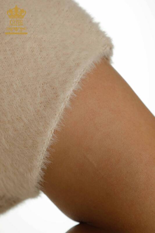 Женский вязаный свитер оптом из ангоры, двухцветный пудровый бежевый - 30187 | КАZEE