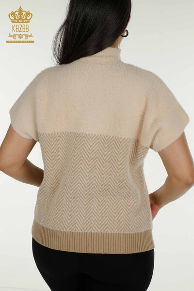 Женский вязаный свитер оптом из ангоры, двухцветный пудровый бежевый - 30187 | КАZEE - Thumbnail