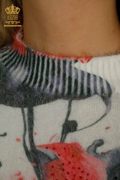 Женский вязаный свитер оптом из ангоры с цифровой вышивкой - 40038 | КАZEE - Thumbnail