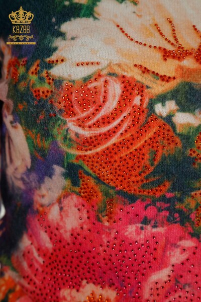 Женский вязаный свитер оптом из ангоры с цифровой вышивкой камнем - 40044 | КАZEE - Thumbnail (2)