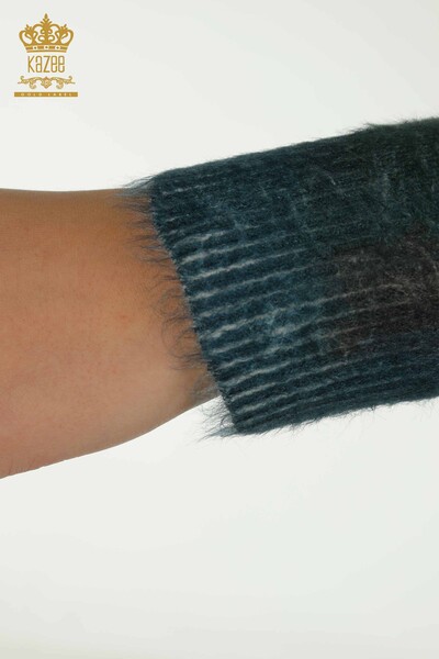 Женский вязаный свитер оптом из ангоры с цифровой вышивкой камнем - 40044 | КАZEE - Thumbnail
