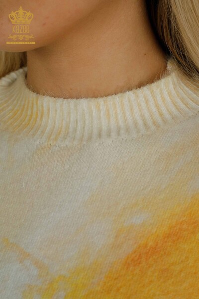 Женский вязаный свитер оптом из ангоры с цифровой вышивкой камнем - 40030 | КАZEE - Thumbnail