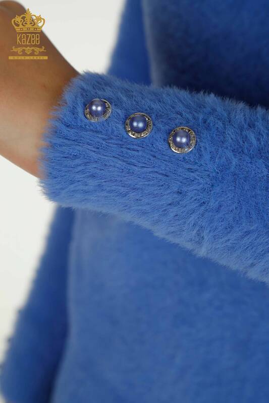 Оптовая продажа женского трикотажного свитера из ангоры на пуговицах Сакс - 30667 | КАZEE
