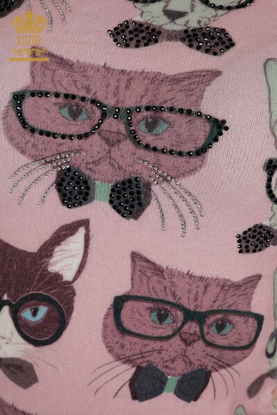Женский вязаный свитер из ангоры с круглым вырезом оптом, розовый - 18708 | КАZEE - Thumbnail