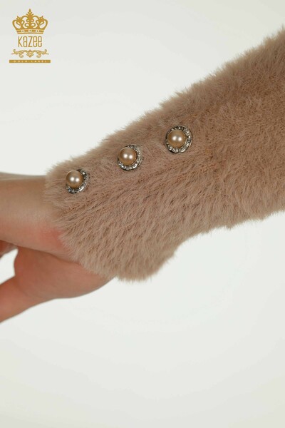 Женский вязаный свитер оптом из ангоры с пуговицами из норки - 30667 | КАZEE - Thumbnail