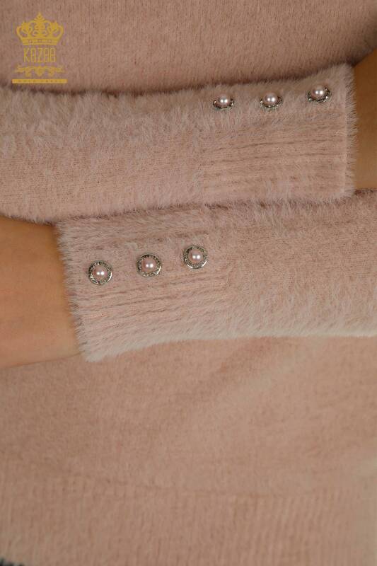 Оптовая продажа женского трикотажного свитера из ангоры с пуговицами розового цвета - 30667 | КAZEE