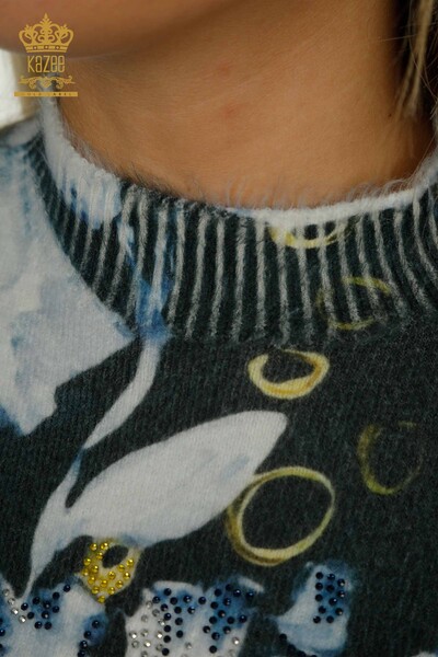 Женский вязаный свитер из ангоры с длинным рукавом оптом, цифровой - 40041 | КАZEE - Thumbnail