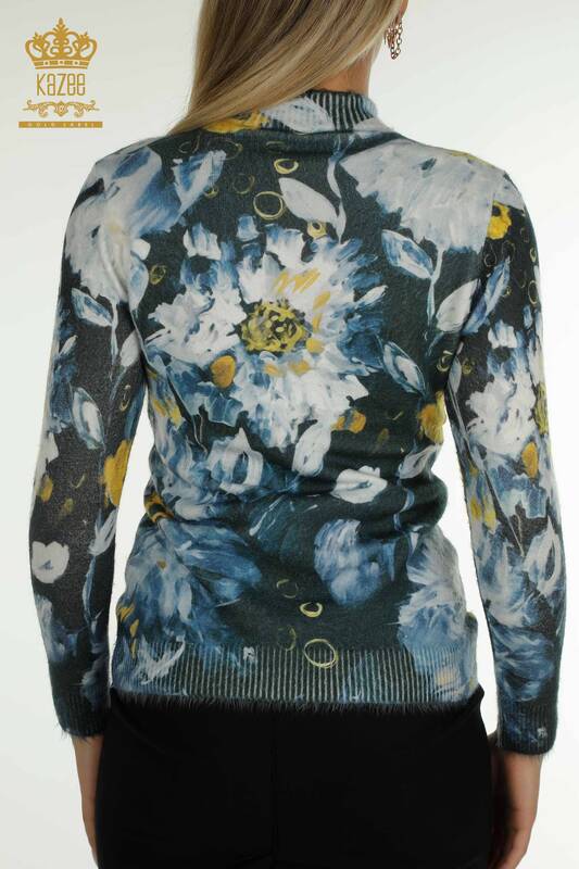 Женский вязаный свитер из ангоры с длинным рукавом оптом, цифровой - 40041 | КАZEE