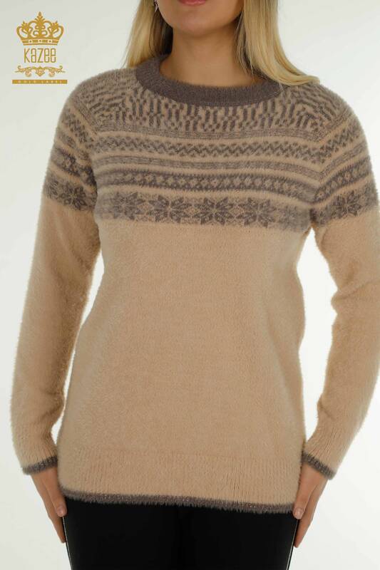 Женский вязаный свитер оптом из ангоры с рисунком бежевого цвета - 30681 | КАZEE