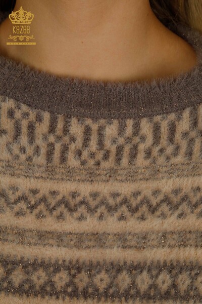 Женский вязаный свитер оптом из ангоры с рисунком бежевого цвета - 30681 | КАZEE - Thumbnail