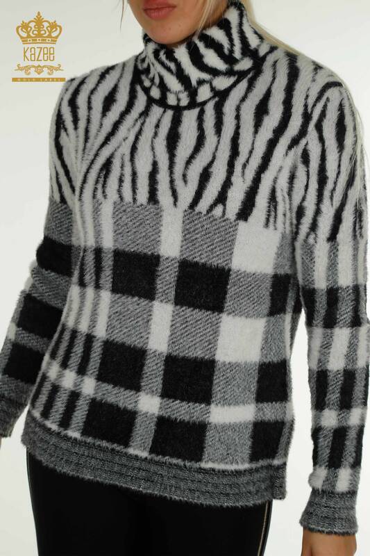 Женский вязаный свитер оптом из ангоры с рисунком черного цвета - 30320 | КАZEE