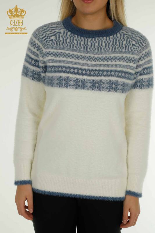 Женский вязаный свитер оптом из ангоры с рисунком цвета экрю - 30681 | КАZEE