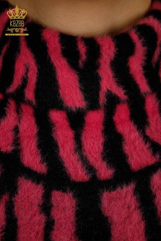Женский вязаный свитер оптом из ангоры с узором цвета фуксии - 30320 | КАZEE