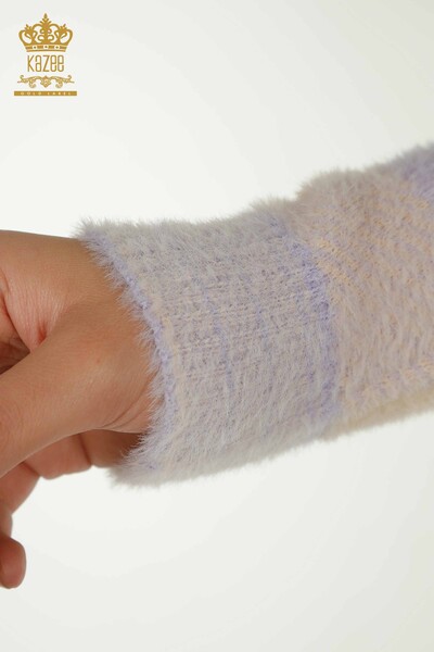 Женский вязаный свитер оптом из ангоры с сиреневым рисунком - 30320 | КАZEE - Thumbnail