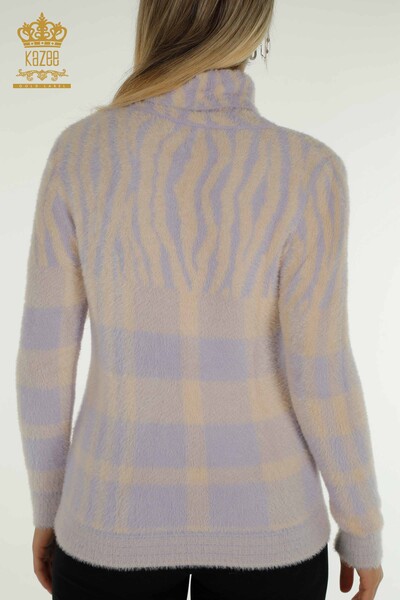 Женский вязаный свитер оптом из ангоры с сиреневым рисунком - 30320 | КАZEE - Thumbnail