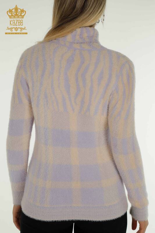 Женский вязаный свитер оптом из ангоры с сиреневым рисунком - 30320 | КАZEE