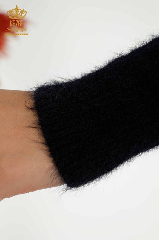 Женский вязаный свитер оптом из ангоры темно-синий - 18474 | КАZEE