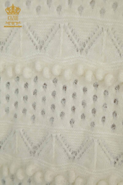 Женский вязаный свитер оптом из ангоры с V-образным вырезом цвета экрю - 30697 | КАZEE - Thumbnail
