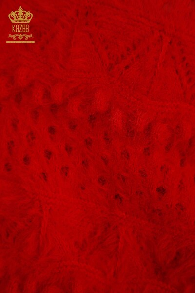 Женский вязаный свитер оптом из ангоры с V-образным вырезом, красный - 30697 | КАZEE - Thumbnail