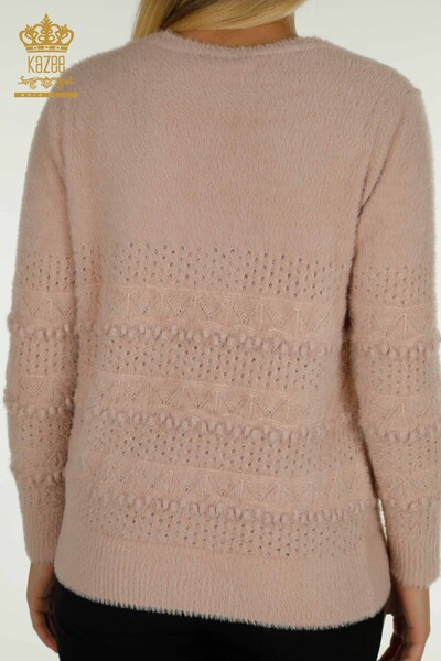Женский вязаный свитер из ангоры с V-образным вырезом оптом Пудра - 30697 | КАZEE - Thumbnail
